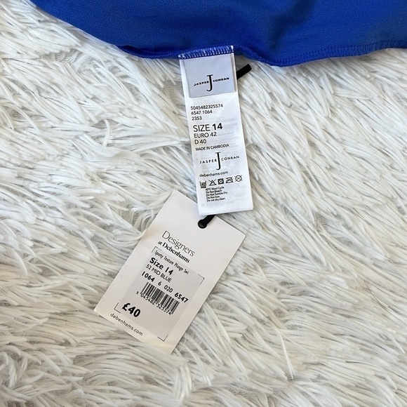 New J By Jasper Conran Plunge Neck back tie Swimsuit in cobalt blue size 14 - Picture 9 of 12